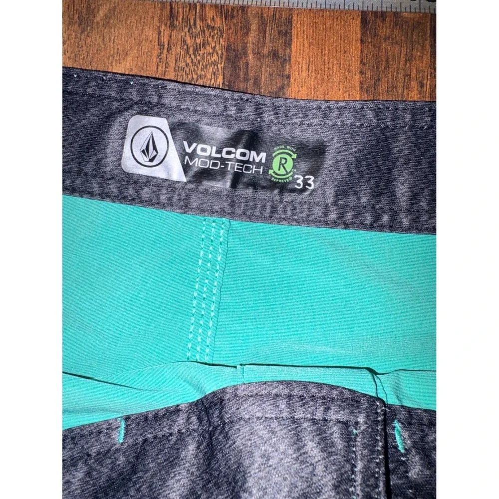 Volcom Mod-Tech Board Shorts Mens 33 Teal Green Repreve Stretch Swim Trunks